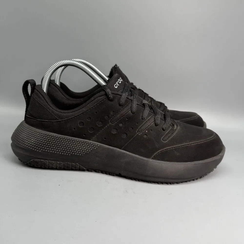 Crocs On the Clock Men's 8 Triple Black Nubuk Lace-Up Breathable Work Sneakers